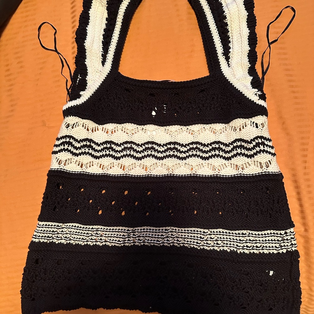 Striped Crochet Ruffle Sweater tank top